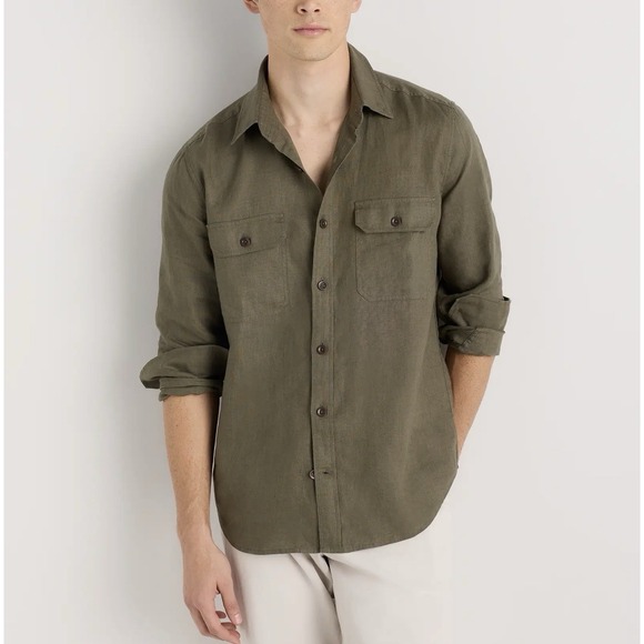 Quince Other - NWT Quince Utility Shirt Mens L Olive European Linen Long Sleeve Button Up